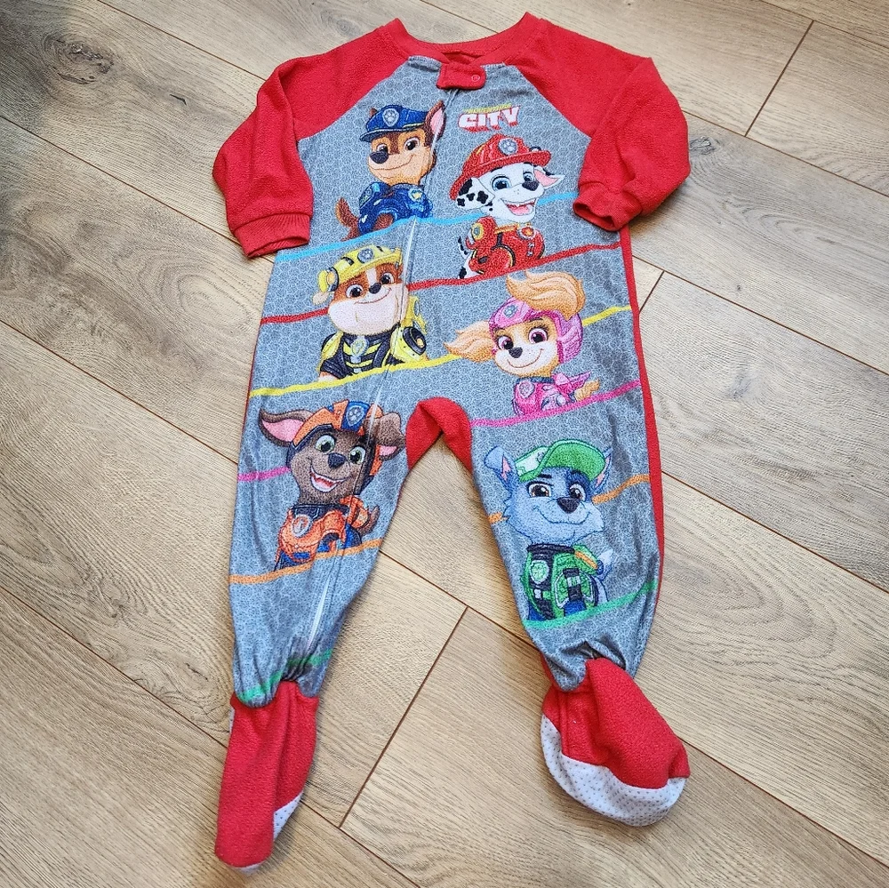 18m Paw Patrol Red and Gray Fleece Footie